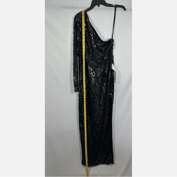 NEW $498 Mac Duggal [ 12 ] Sequin‎ One Shoulder Long sleev Column Gown Black - Picture 5 of 14